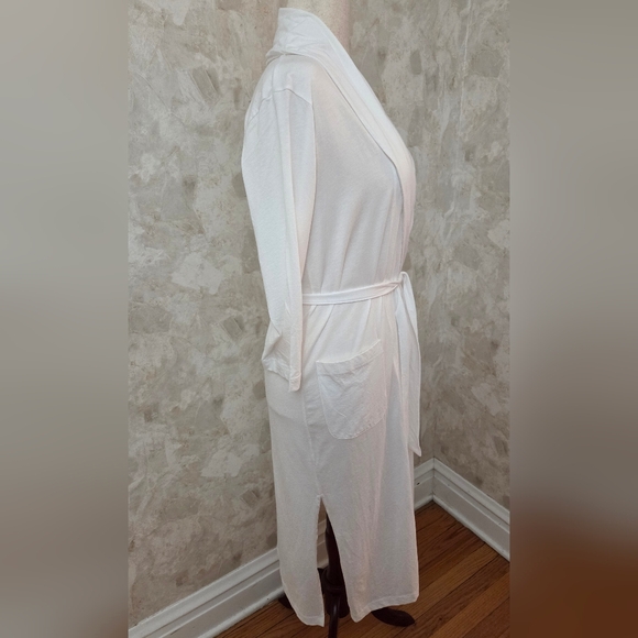 Skin Organic Pima Cotton White Belted Shawl Collar Robe Size 1 NWT Luxury Lounge - Picture 3 of 10
